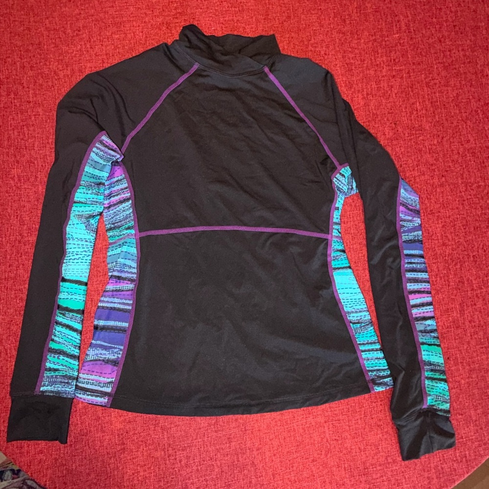👉🏼LIKE NEW👈🏼 ATHLETA Women’s Trestle Cutback Black Purple Rash Guard Surf Swim